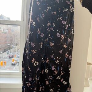 Black Floral Midi Skirt - Elegant Pink & Blue Print